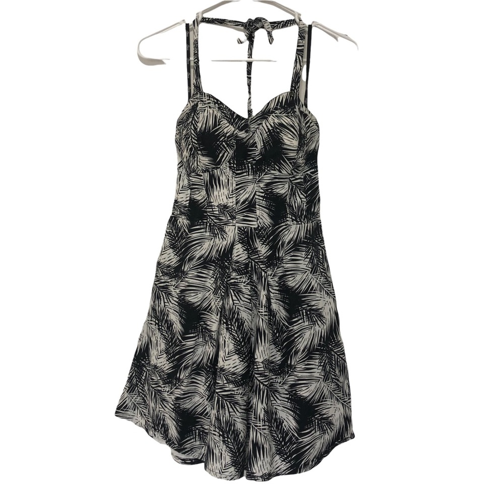 GUESS summer black and white palm halter sun dress